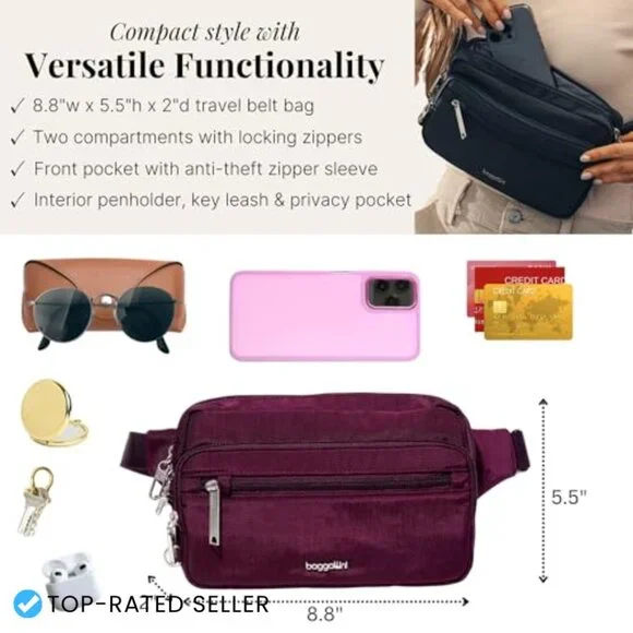 Anti-Theft Crossbody Fanny Pack RFID Locking Zipper Travel Purse Secure